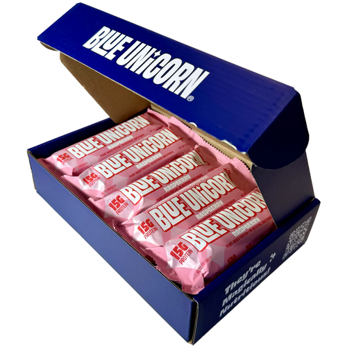 a box of 10 raspberry protein bars