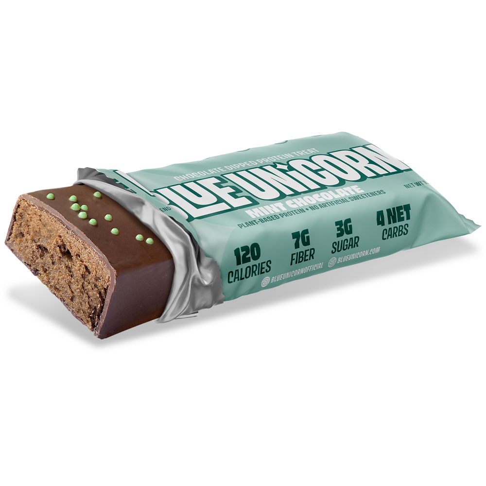 mint chocolate protein bar with green sprinkles