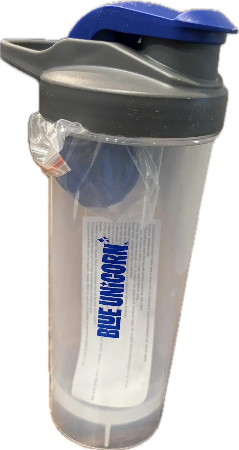 blue unicorn protein shaker bottle